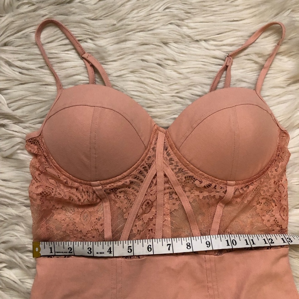 Haute Monde Corset Lace See Through Bodycon Flirty Coral Pink Mini Dress size L - Picture 12 of 13